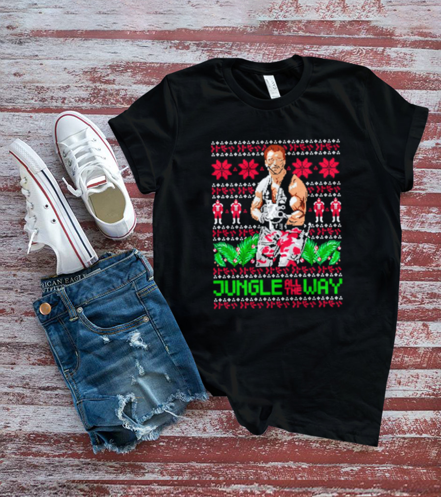 Jungle All The Way Retro Action Hero Holiday T-Shirt