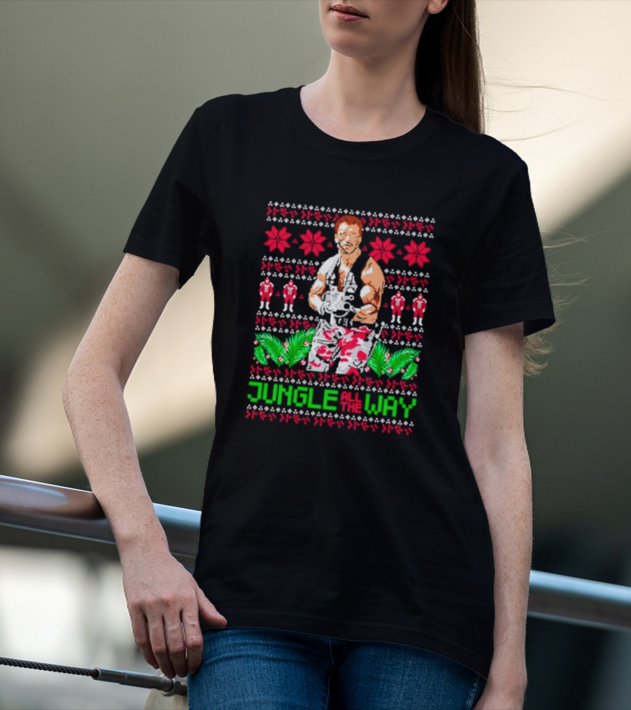 Jungle All The Way Retro Action Hero Holiday T-Shirt