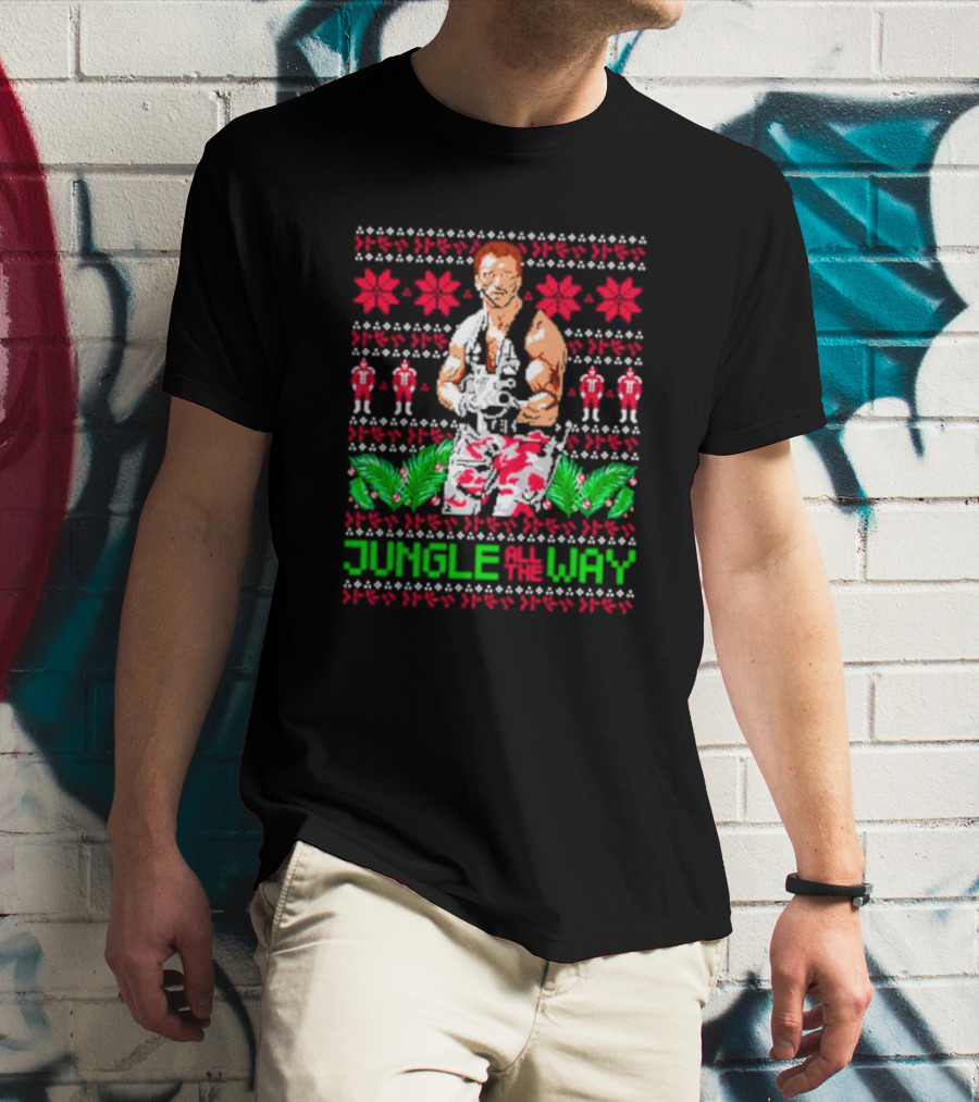Jungle All The Way Retro Action Hero Holiday T-Shirt