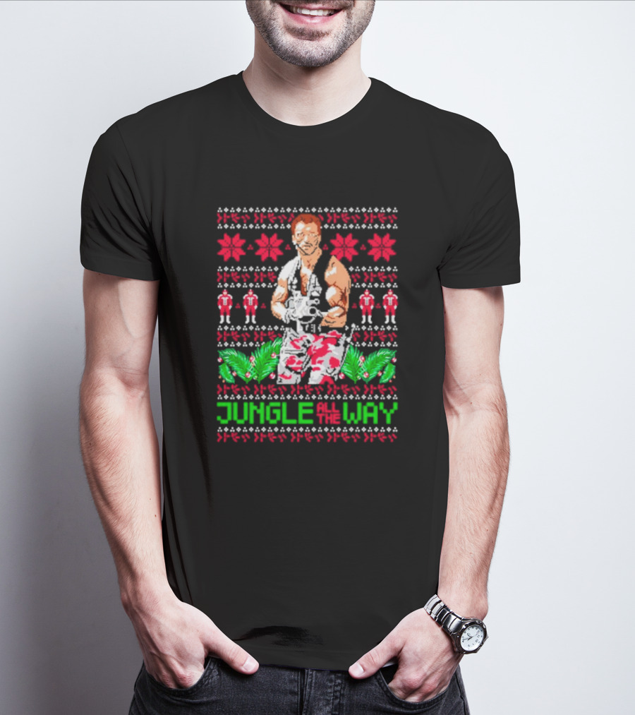 Jungle All The Way Retro Action Hero Holiday T-Shirt