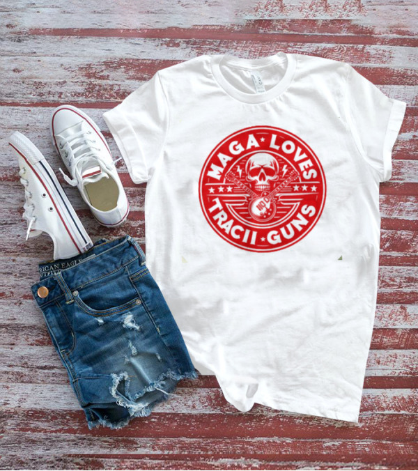 Maga Loves Tracii Guns Skull And Guitar Emblem With Stars And Lightning Bolts T-Shirt