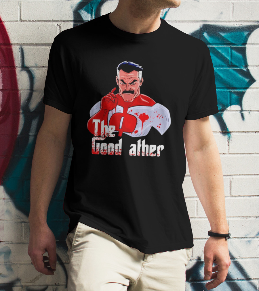 Omni Dad The Good Father Superhero Parody Red And White Costume T-Shirt
