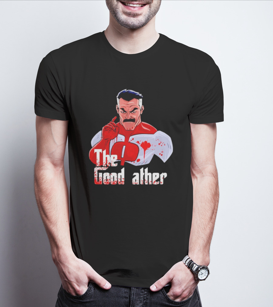 Omni Dad The Good Father Superhero Parody Red And White Costume T-Shirt