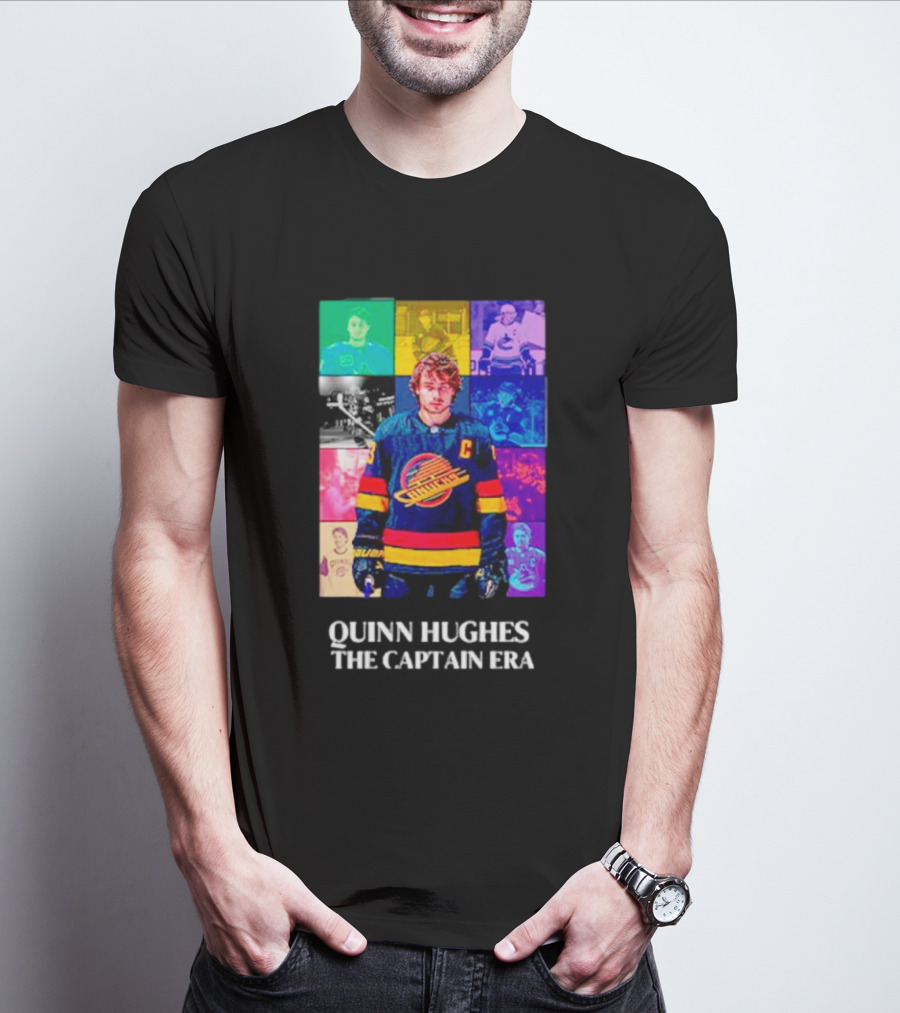 Quinn Hughes The Captain Era Multicolor Vancouver Hockey Legend T-Shirt
