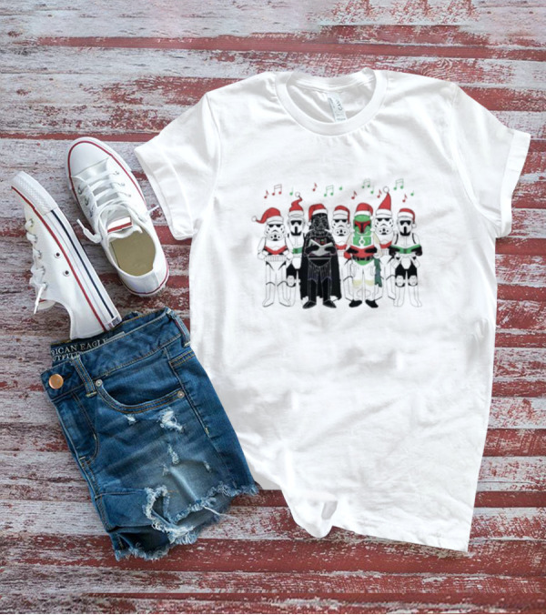 Star Wars Characters Santa Hats Singing Christmas Carols T-Shirt
