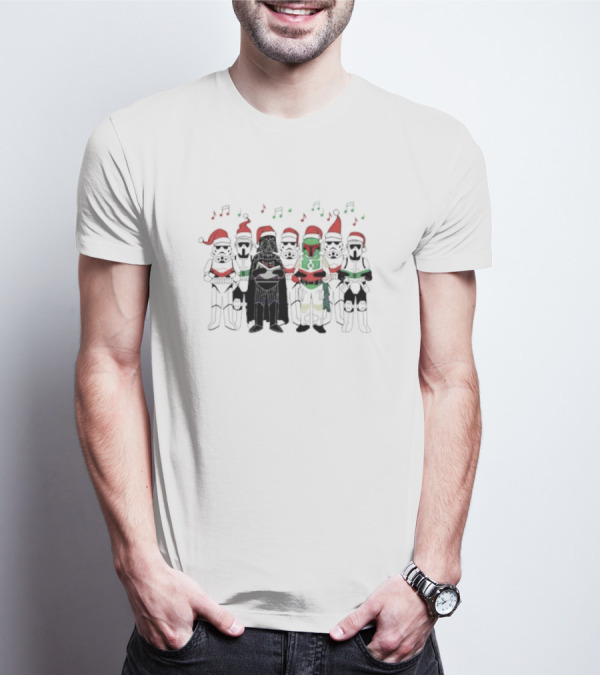 Star Wars Characters Santa Hats Singing Christmas Carols T-Shirt