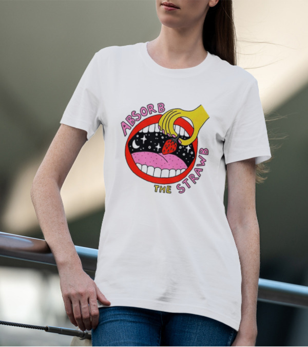 Absorb The Strawb Strawberry Imagery With Hand And Mouth T-Shirt