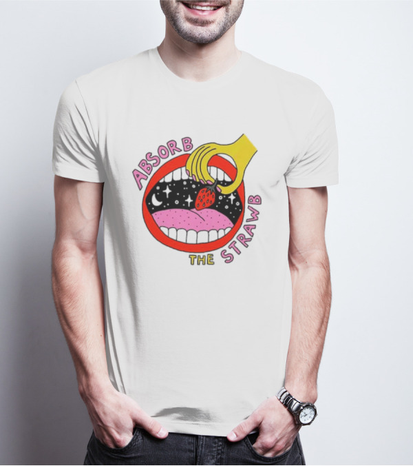 Absorb The Strawb Strawberry Imagery With Hand And Mouth T-Shirt