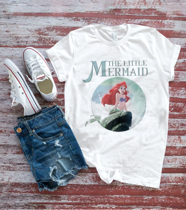 The Little Mermaid Ariel With Red Hair And Ocean Backdrop T-Shirt