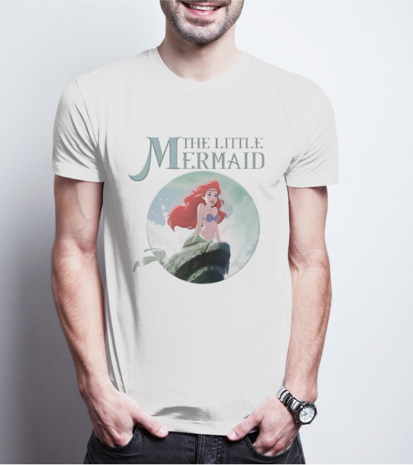 The Little Mermaid Ariel With Red Hair And Ocean Backdrop T-Shirt