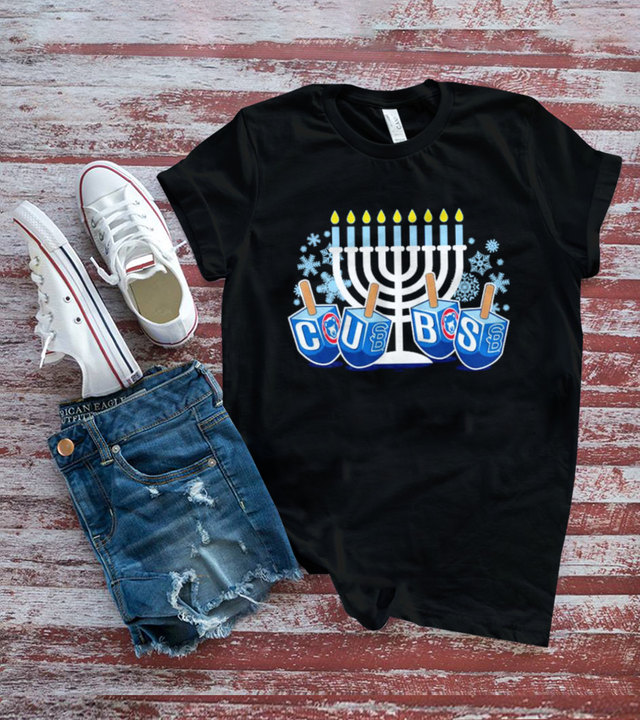 Cubs Hanukkah Menorah Dreidels Snowflakes T-Shirt