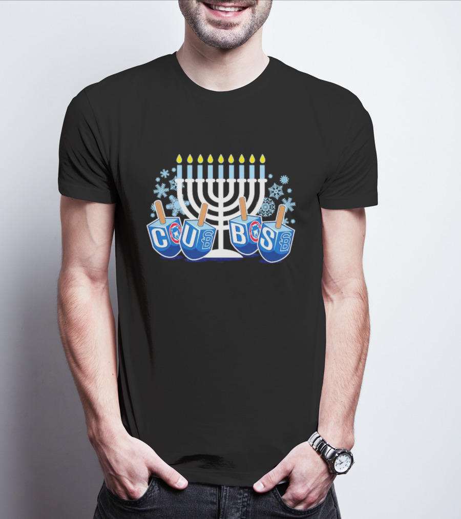 Cubs Hanukkah Menorah Dreidels Snowflakes T-Shirt