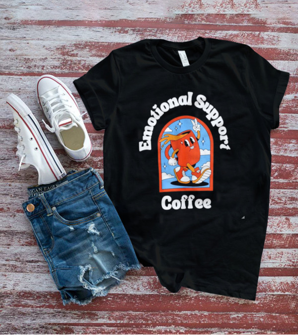Emotional Support Coffee Cheerful Cartoon Character T-Shirt