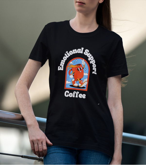 Emotional Support Coffee Cheerful Cartoon Character T-Shirt