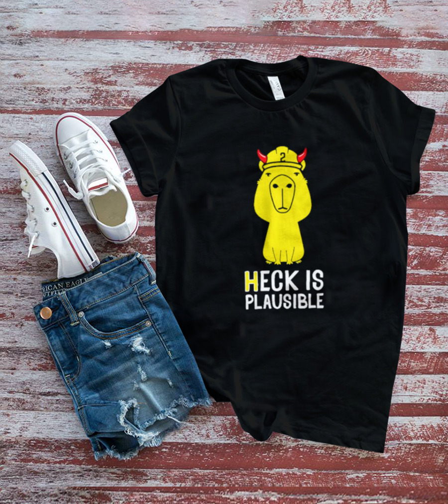 HECK IS PLAUSIBLE 2 Red Horned Yellow Character T-Shirt