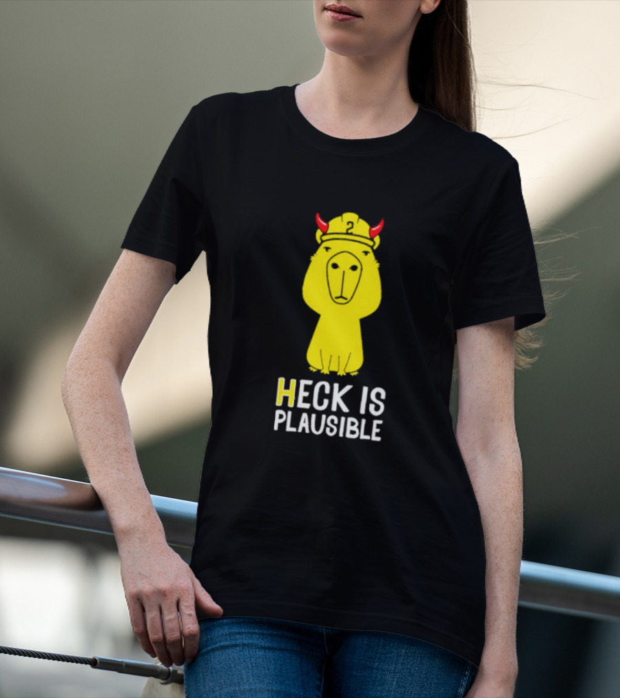 HECK IS PLAUSIBLE 2 Red Horned Yellow Character T-Shirt