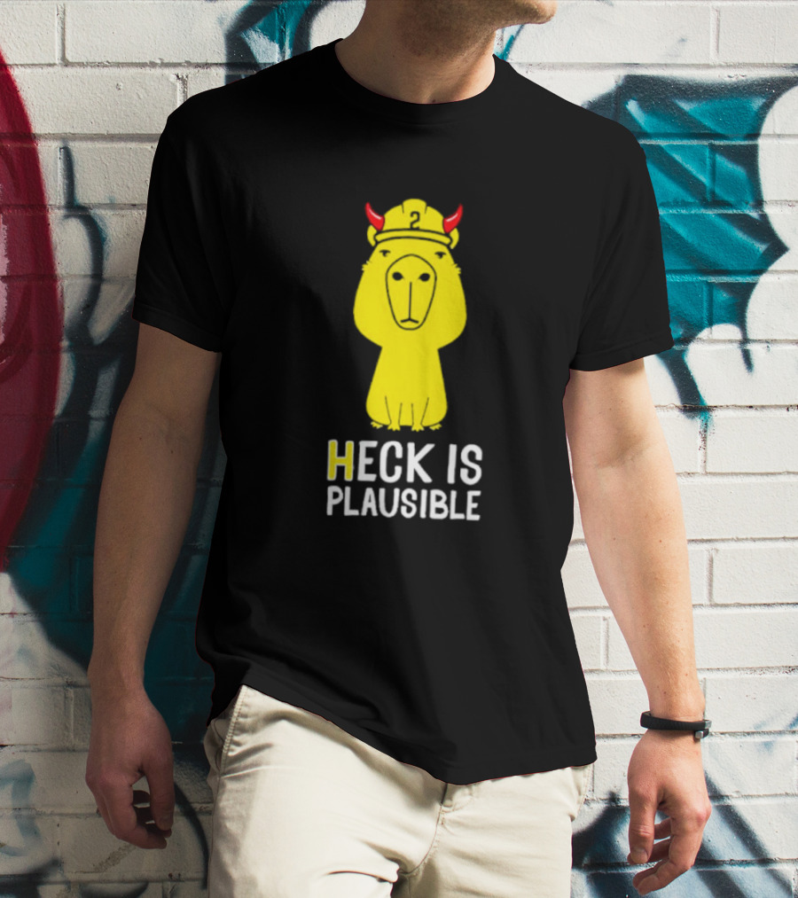 HECK IS PLAUSIBLE 2 Red Horned Yellow Character T-Shirt