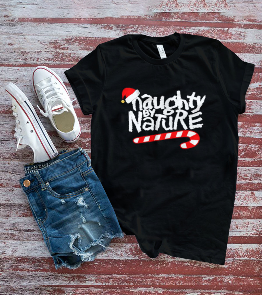 Naughty By Nature Santa Hat Candy Cane Christmas T-Shirt