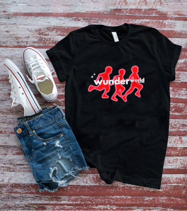 Aries Wunderworld Running Figures Red Neon Text T-Shirt