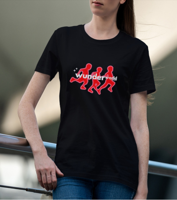 Aries Wunderworld Running Figures Red Neon Text T-Shirt