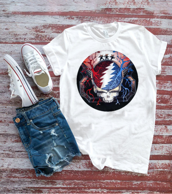 Grateful Dead Skull Bear Red Blue Lightning Bolt Circle T-Shirt
