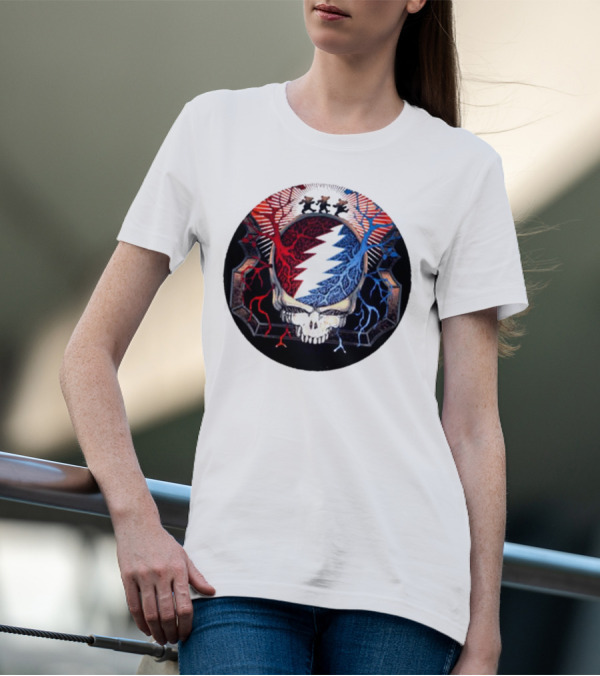 Grateful Dead Skull Bear Red Blue Lightning Bolt Circle T-Shirt