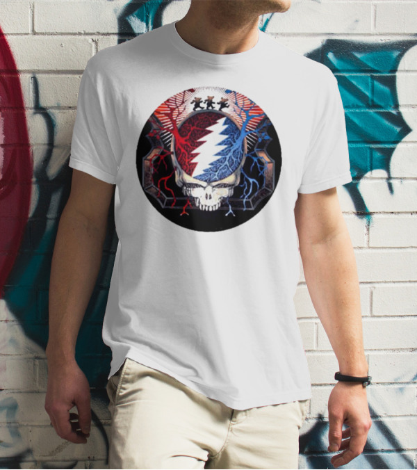 Grateful Dead Skull Bear Red Blue Lightning Bolt Circle T-Shirt