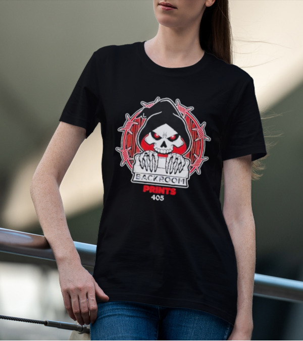 Backroom Prints 405 Reaper Skull Barbed Wire T-Shirt