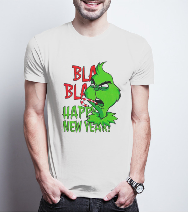 Bla Bla Happy New Year Grinch Candy Cane Image T-Shirt