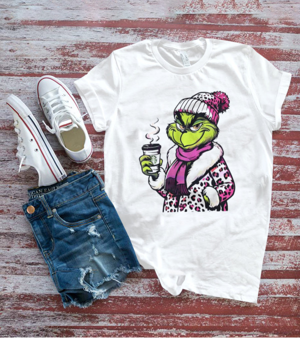 Grinchy And Bougie Pink Leopard Coffee Cozy T-Shirt