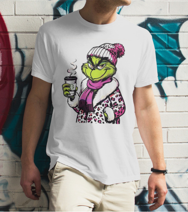 Grinchy And Bougie Pink Leopard Coffee Cozy T-Shirt