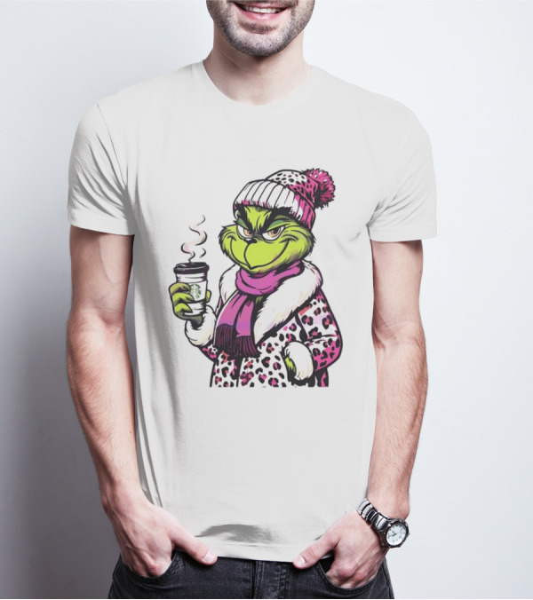 Grinchy And Bougie Pink Leopard Coffee Cozy T-Shirt