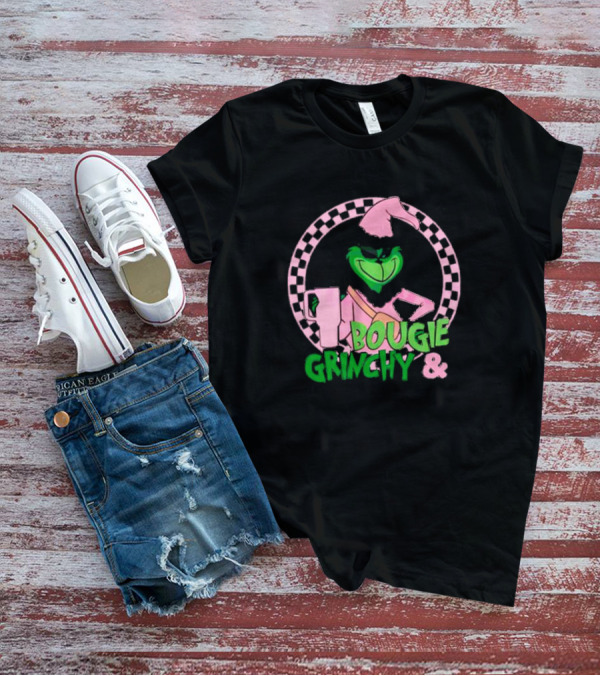 Bougie Grinchy And Pink Character With Checkerboard Circle T-Shirt