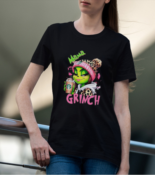 Mama Grinch Leopard Coffee Holiday T-Shirt