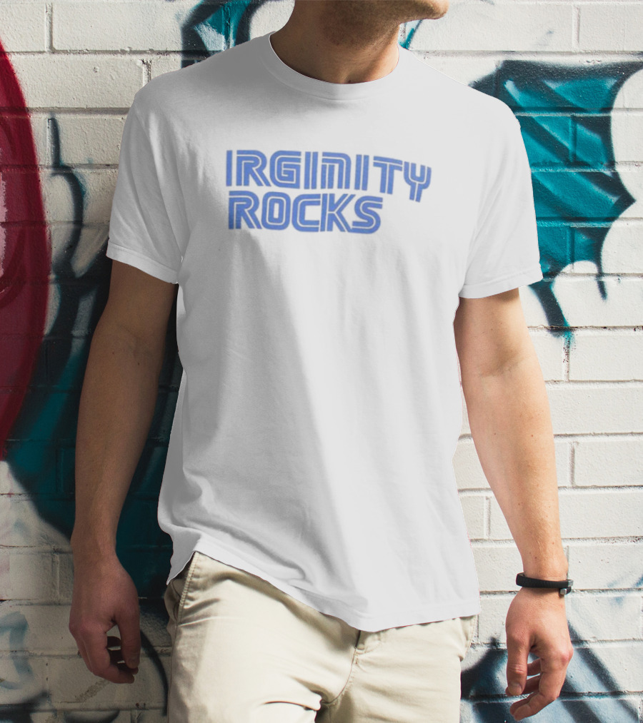 Virginity Rocks Bold Blue Gaming Font T-Shirt