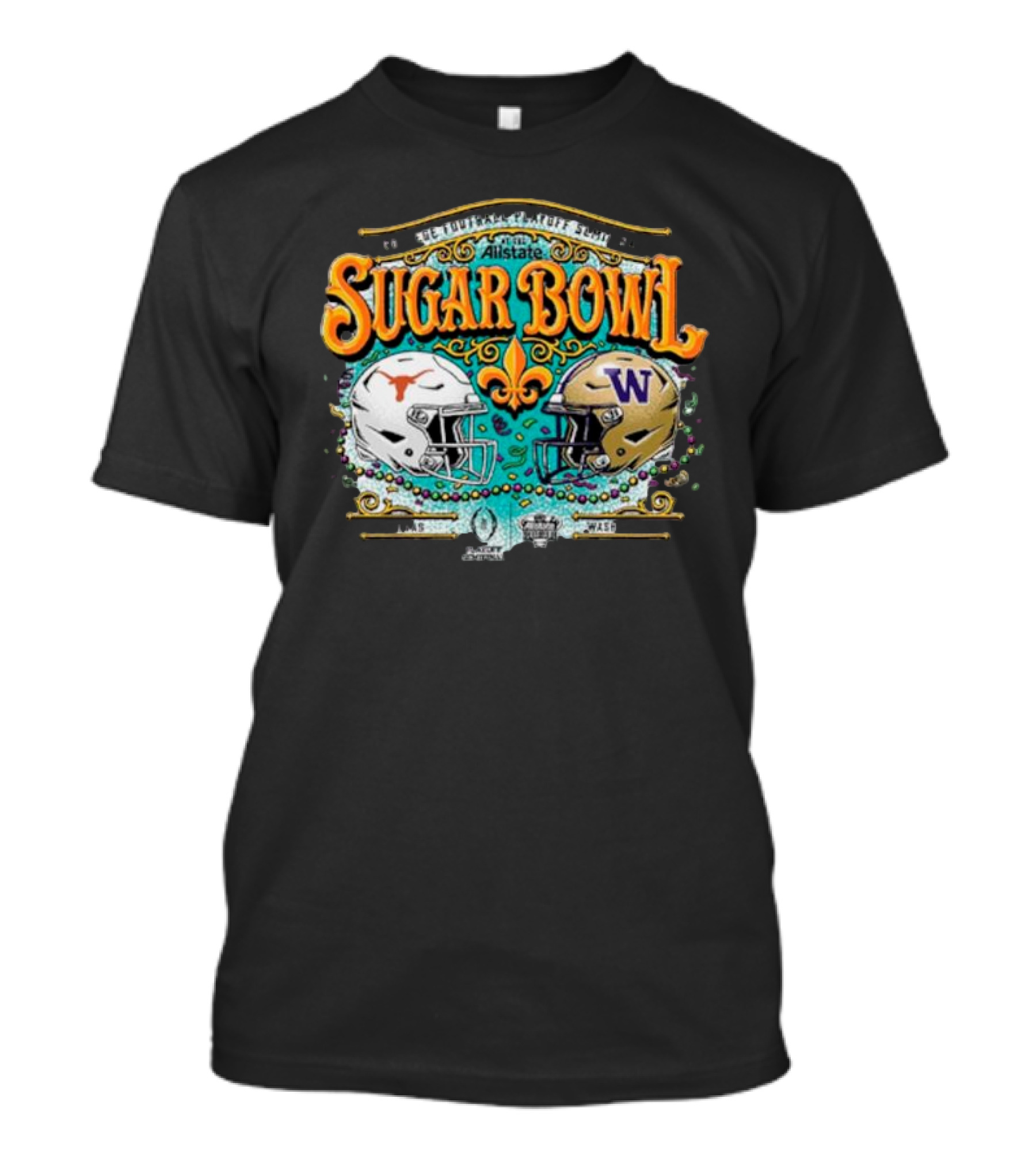 Washington Huskies Vs. Texas Longhorns 2024 College Football Playoff Semifinal Allstate Sugar Bowl T-Shirt