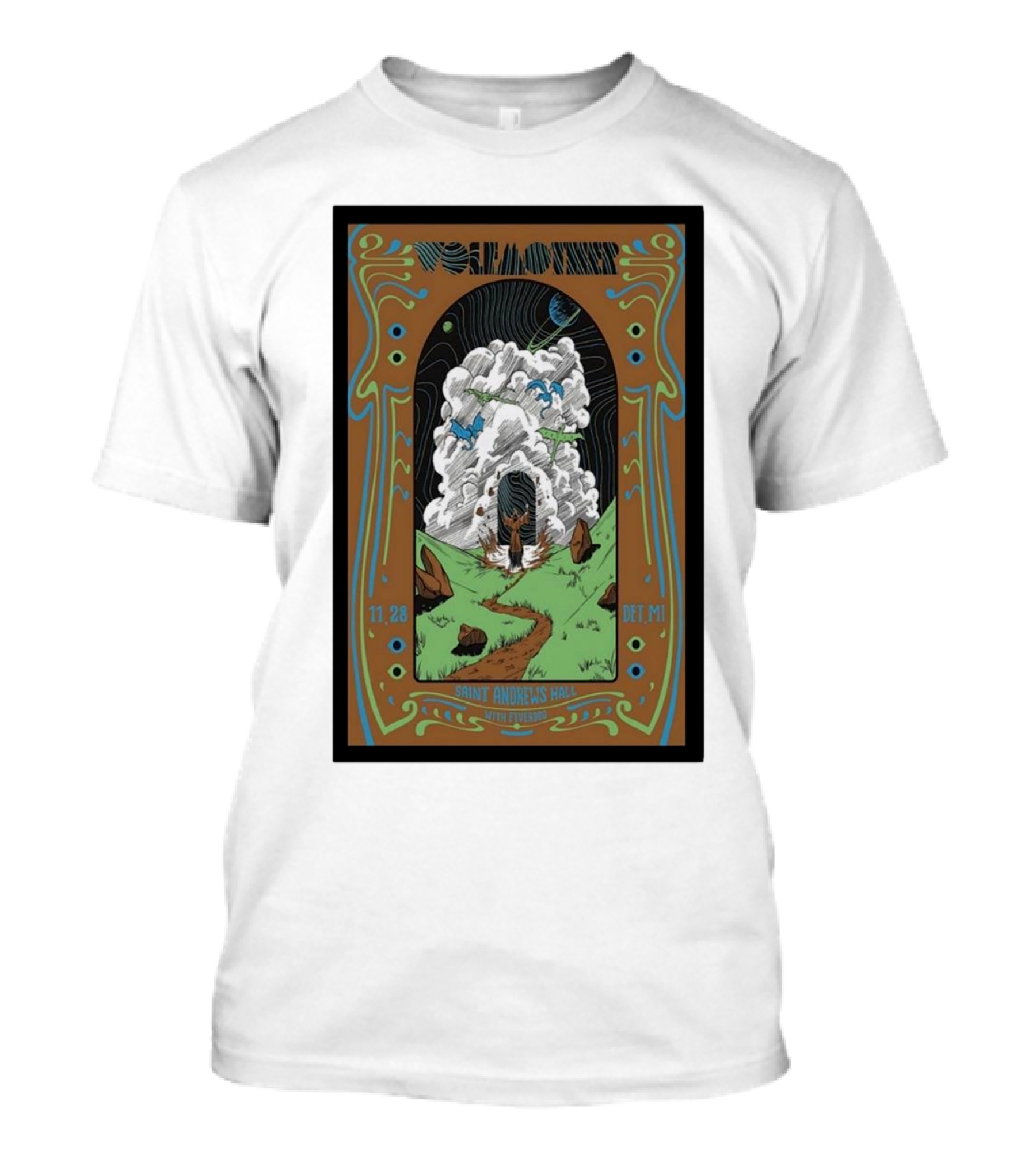 Wolfmother Saint Andrews Hall Detroit November 28 Concert Poster Art With Psychedelic Cloud And Path T-Shirt