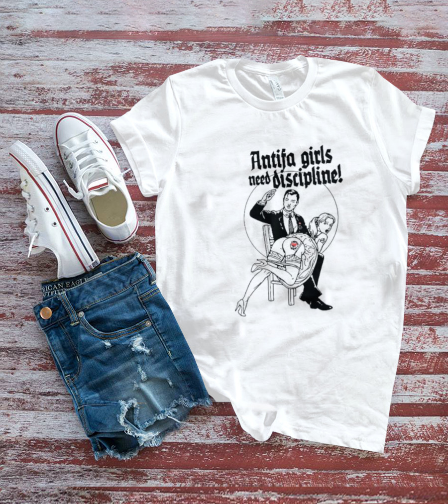 Antifa Girls Need Discipline Retro Style Illustration With Heart Detail T-Shirt