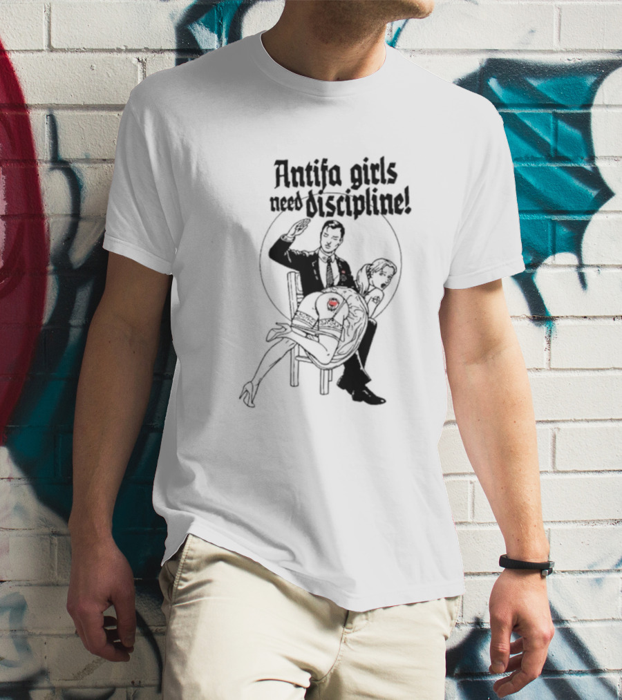 Antifa Girls Need Discipline Retro Style Illustration With Heart Detail T-Shirt