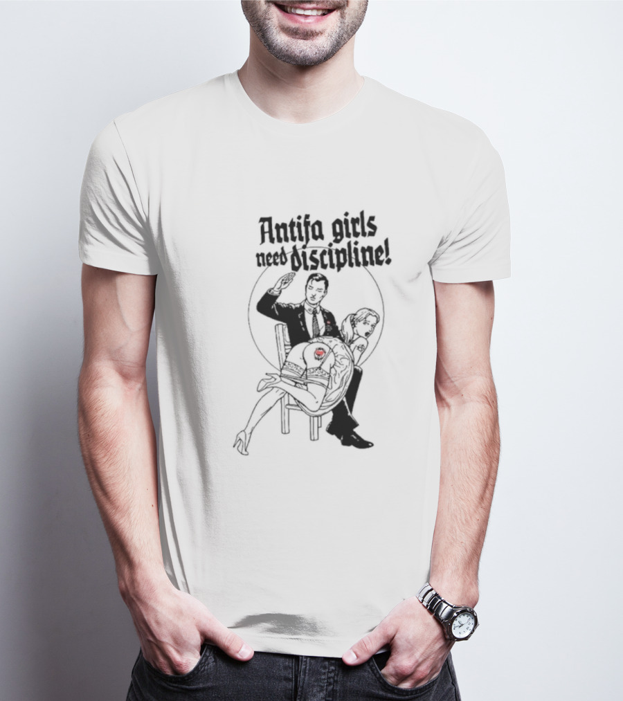 Antifa Girls Need Discipline Retro Style Illustration With Heart Detail T-Shirt