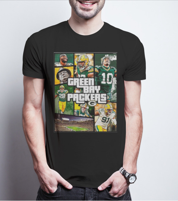 Green Bay Packers Players Collage Grand Theft Auto T-Shirt