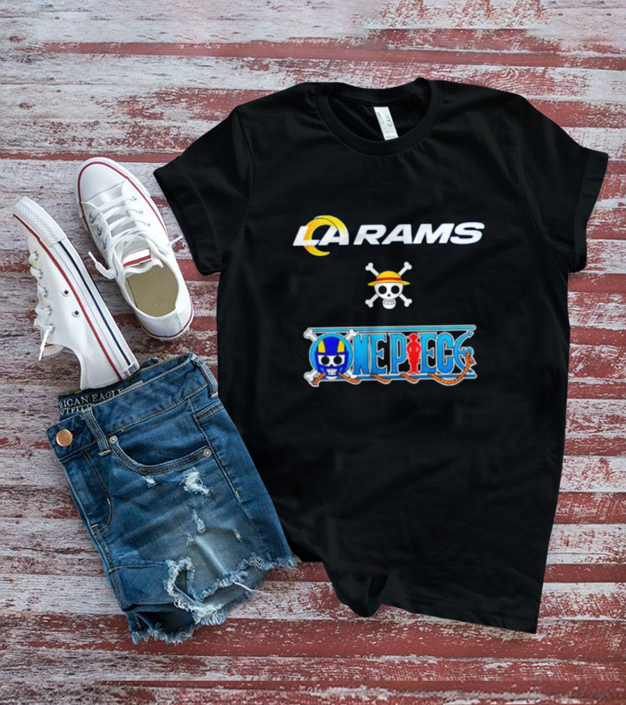 LA Rams One Piece Crossover Logo Skull Hat T-Shirt
