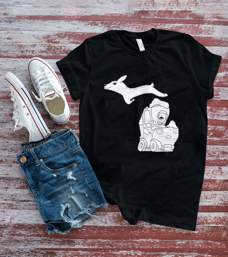 Michigan M1 Deer Leap Over Car T-Shirt