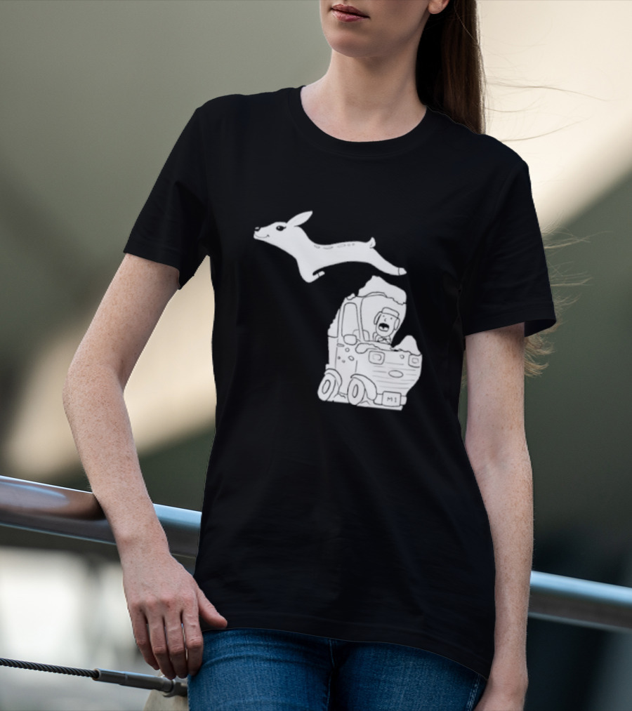 Michigan M1 Deer Leap Over Car T-Shirt