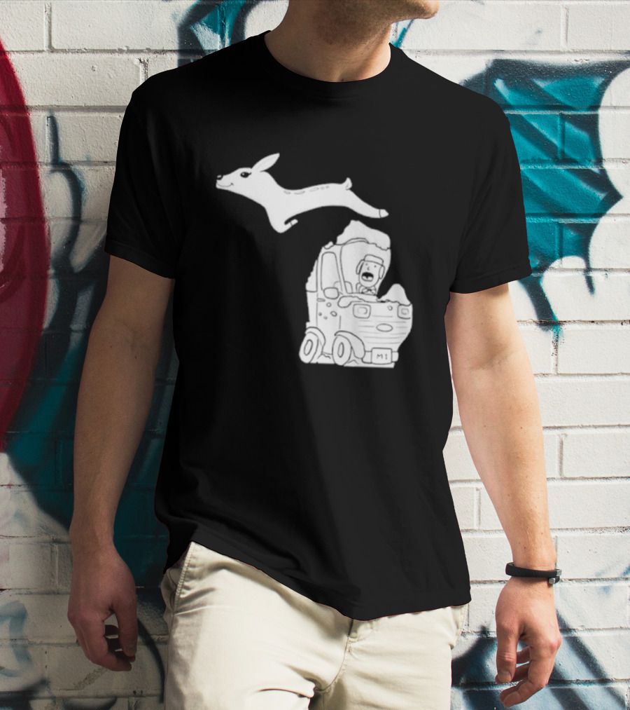 Michigan M1 Deer Leap Over Car T-Shirt