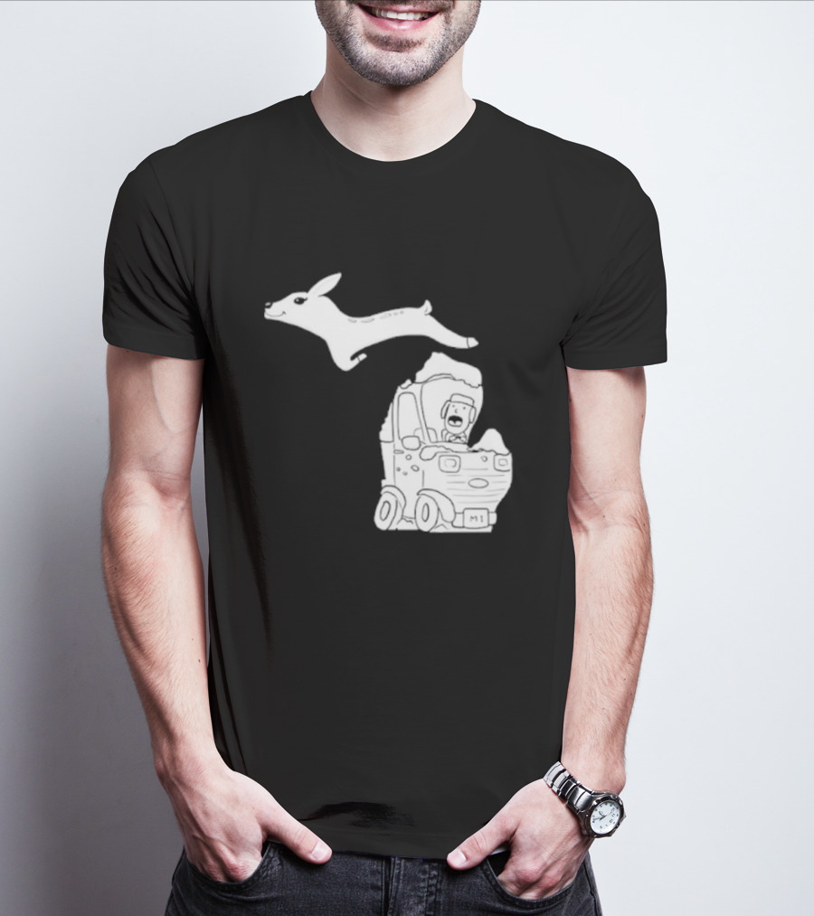 Michigan M1 Deer Leap Over Car T-Shirt
