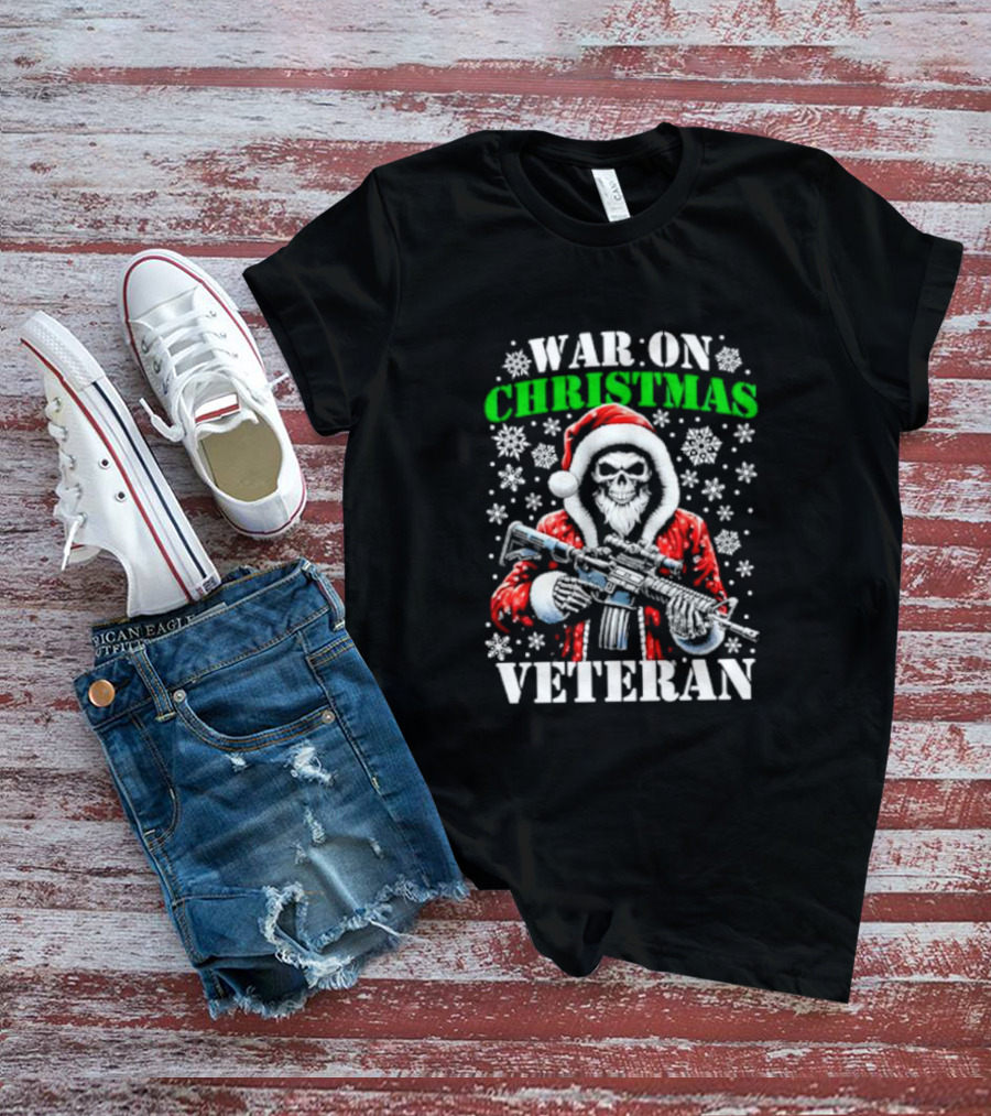 War On Christmas Skeleton Santa Veteran T-Shirt