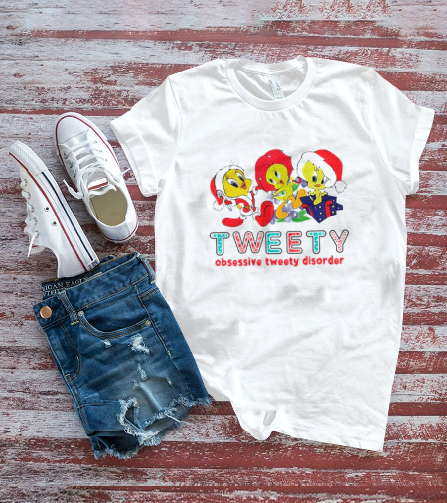 Tweety Obsessive Tweety Disorder With Christmas Hats And Gifts T-Shirt