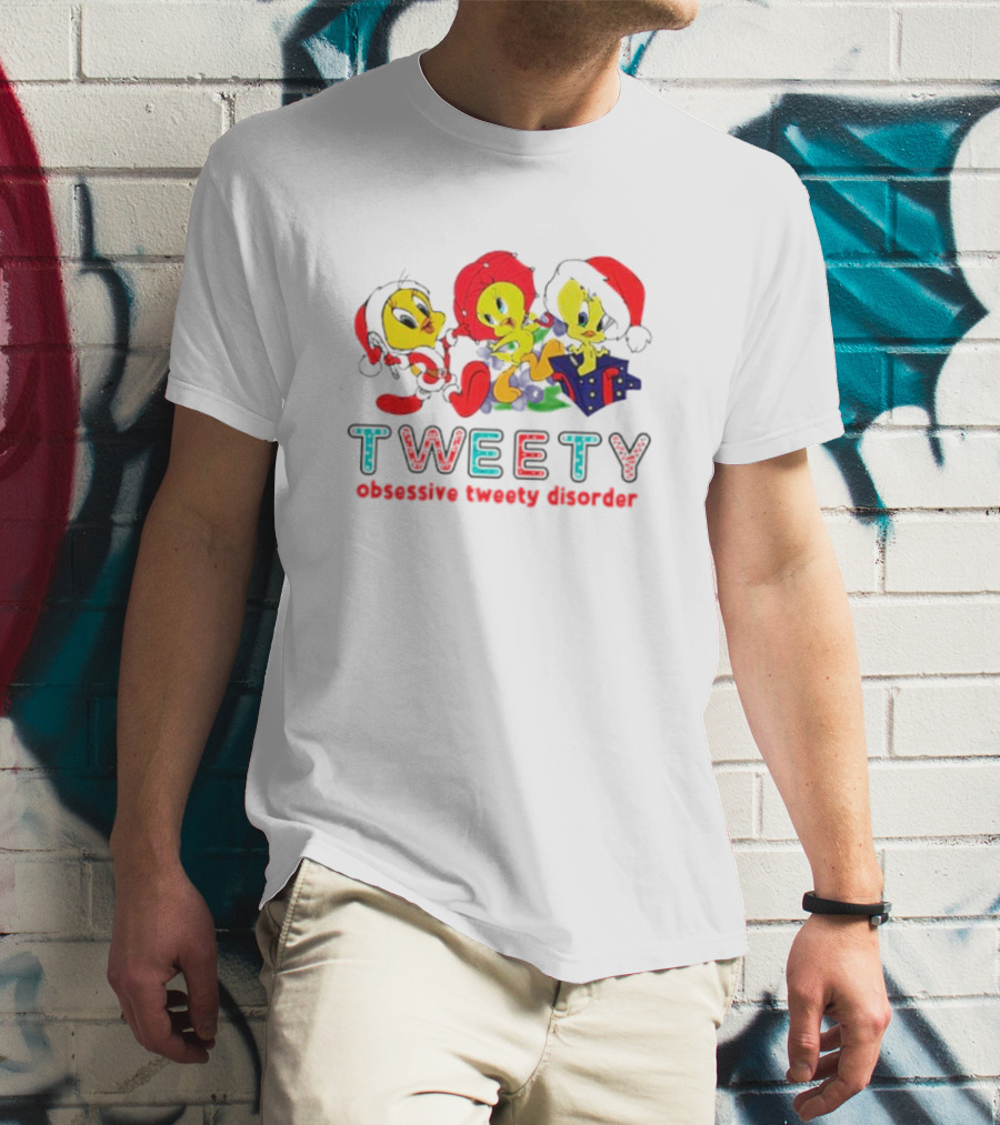 Tweety Obsessive Tweety Disorder With Christmas Hats And Gifts T-Shirt