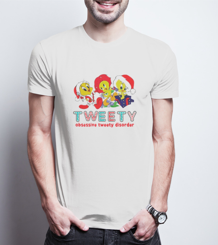 Tweety Obsessive Tweety Disorder With Christmas Hats And Gifts T-Shirt